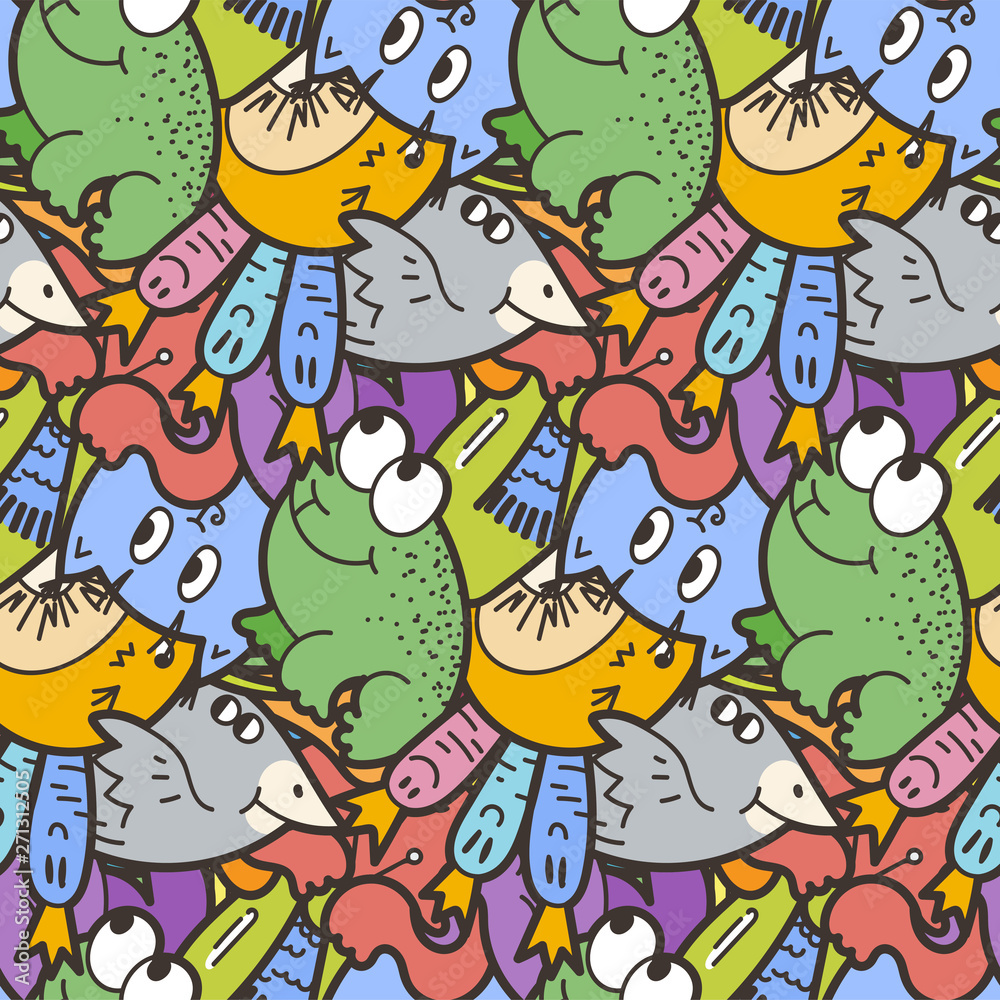 Fototapeta premium Cute seamless forest pattern with mushrooms. Nice for prints, design, colorings, cards, textile
