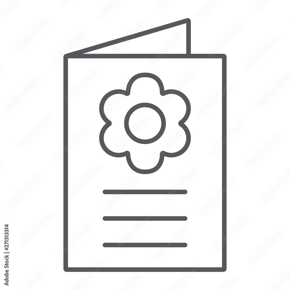 Postcard thin line icon, card and telegram, greeting card sign, vector graphics, a linear pattern on a white background. Postcard thin line icon, card and telegram, greeting card sign, vector graphics, a linear pattern on a white background.