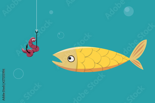 Fish is looking to hook with a worm