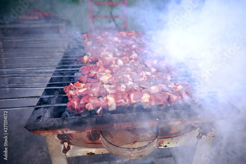 Close up middle eastern food of sis kebab grill