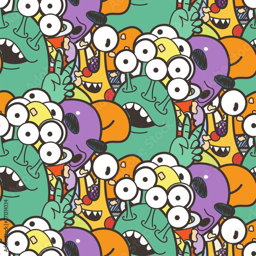 Seamless pattern with cute aliens and monsters. Nice for prints  cards  designs and coloring books