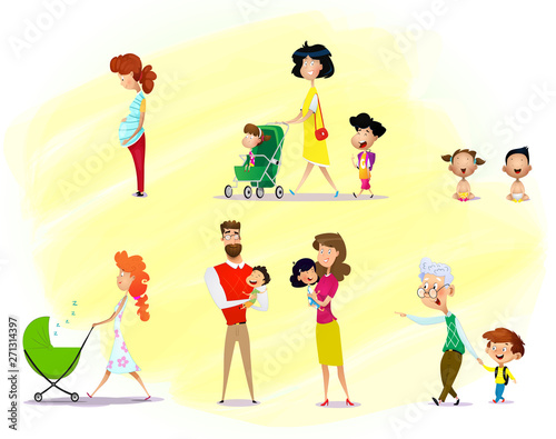 Cute pregnant woman. Waiting for baby vector illustration.