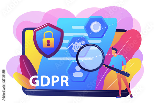 GDPR and cyber security, confidential database. General data protection regulation, personal information control, browser cookies permission concept. Bright vibrant violet vector isolated illustration