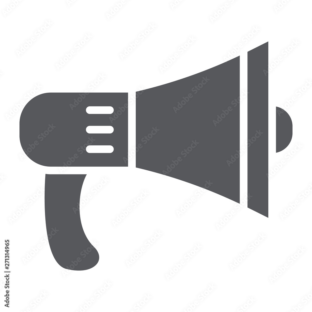 Speaker glyph icon, loud and announcement, megaphone sign, vector graphics, a solid pattern on a white background.