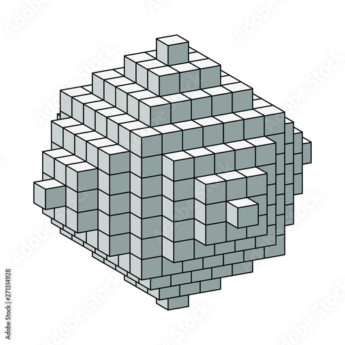 Abstract Black and White Geometric Structure with Cubes. Volumetric Architectural Model Isolated on White Background. 3D Illustration