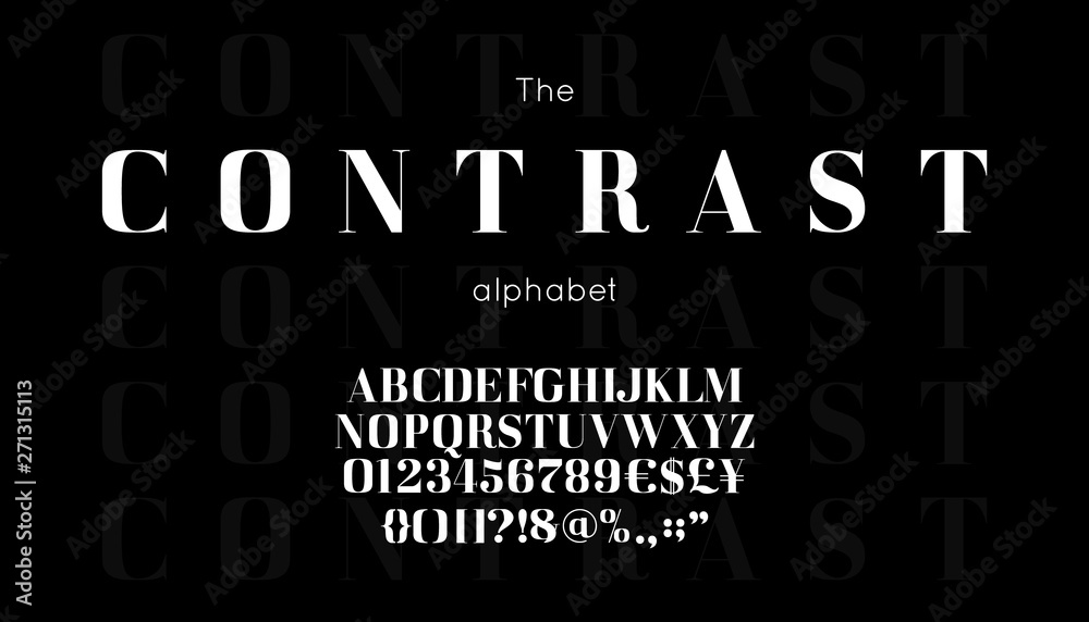 Classic vector serif font and alphabet. Vintage abc, elegant english letters and numbers
