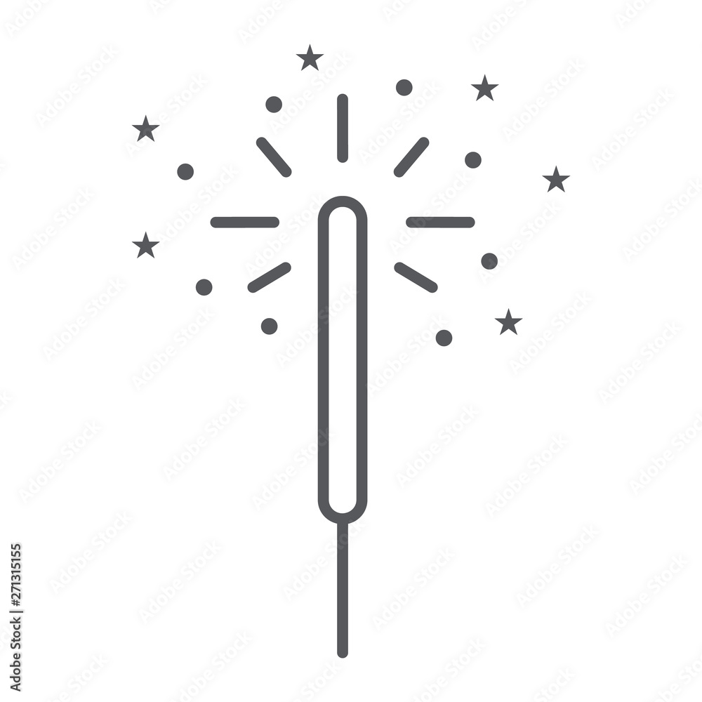 Sparkler thin line icon, celebration and party, bengal light sign, vector graphics, a linear pattern on a white background. Sparkler thin line icon, celebration and party, bengal light sign, vector graphics, a linear pattern on a white background.
