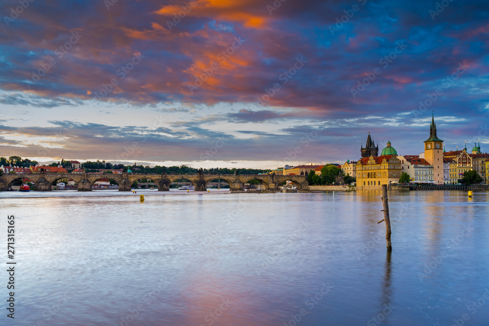 Sunset over the River Vltava Prague Czech Republic