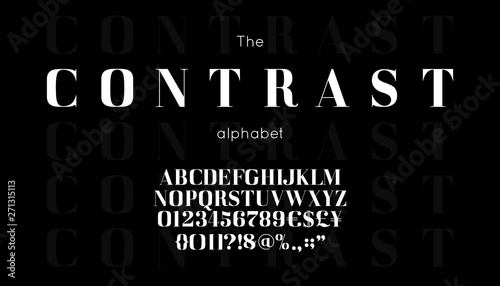 Classic vector serif font and alphabet. Vintage abc, elegant english letters and numbers