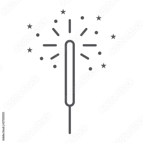 Sparkler thin line icon, celebration and party, bengal light sign, vector graphics, a linear pattern on a white background.