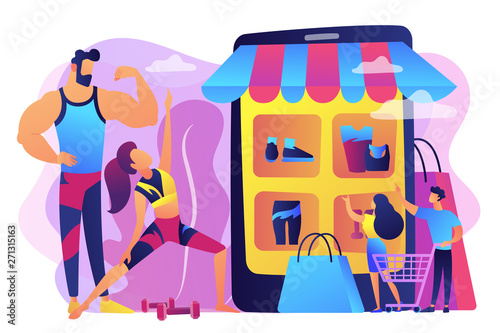 Sportswear Internet store, sports goods online ordering. Workout fashion, cool workout outfits, gym clothing trends, your workout style concept. Bright vibrant violet vector isolated illustration