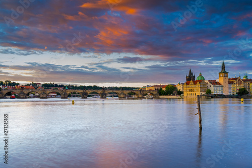 Sunset over the River Vltava Prague Czech Republic