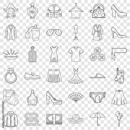 Needle icons set. Outline style of 36 needle vector icons for web for any design
