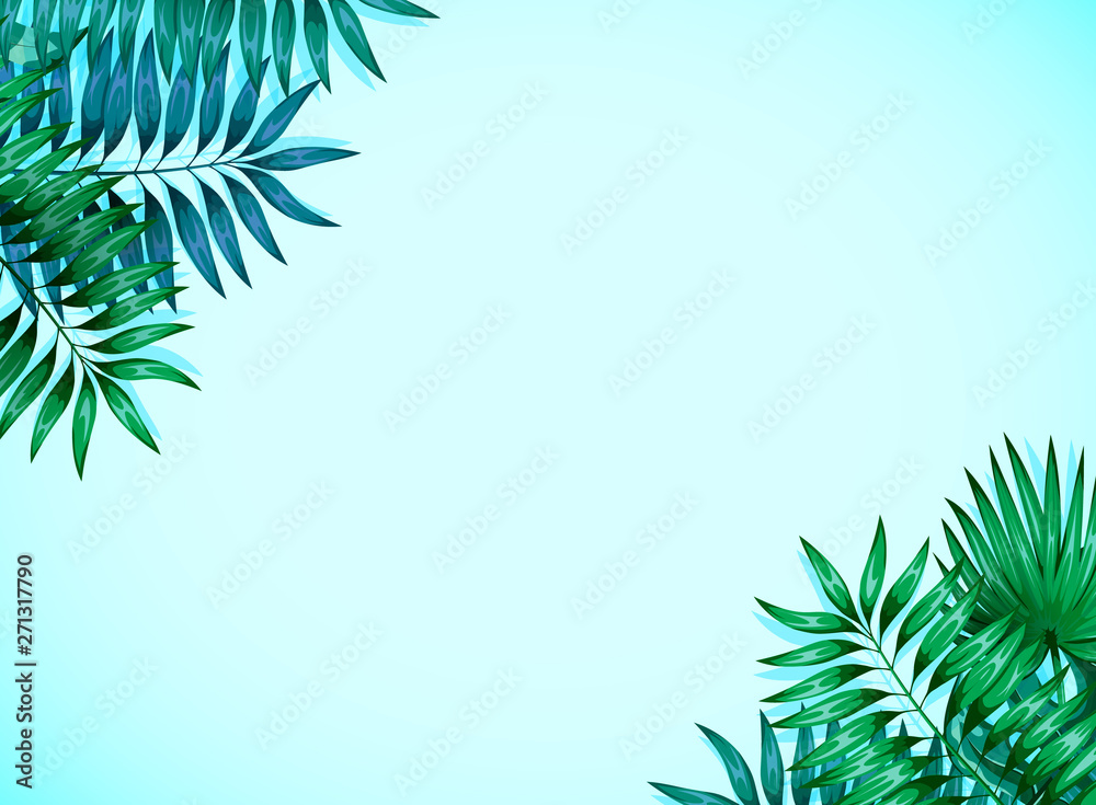 Fototapeta premium Frame of colorful tropical leaves. Concept of the jungle for the design of invitations, greeting cards and wallpapers. Vector illustration