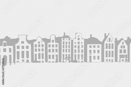 Stunning skyline of historic buildings black and white background © annebel146