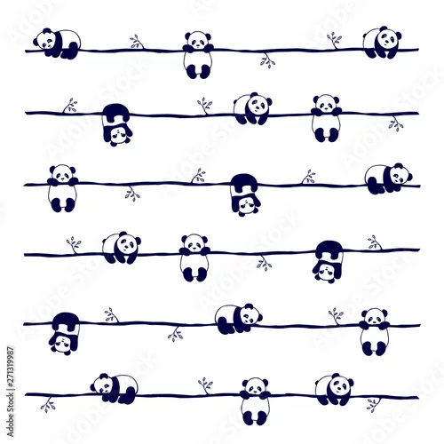 Obraz vector seamless pattern cute little Panda bear in different poses, on white background