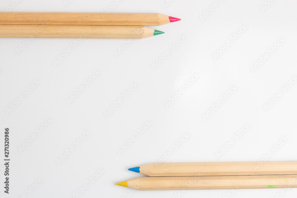 Obraz premium Color pencils are on the white table.
