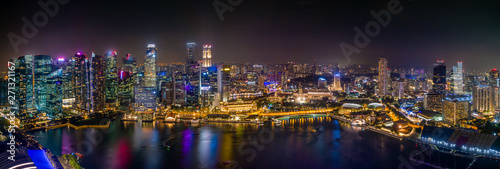 Singapore. Panoramic view of the skyline at night.