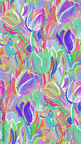Fototapeta tulipany kolorowe wektor wzór kwiat sztuka malarstwo dekoracja tapety wzór wzór ogród