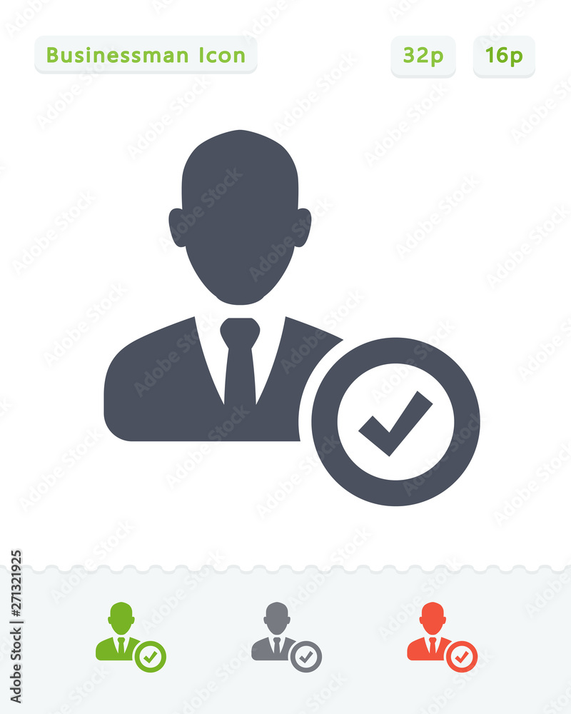 Businessman Avatar & Check Sign - Sticker Icons Businessman Avatar & Check Sign - Sticker Icons