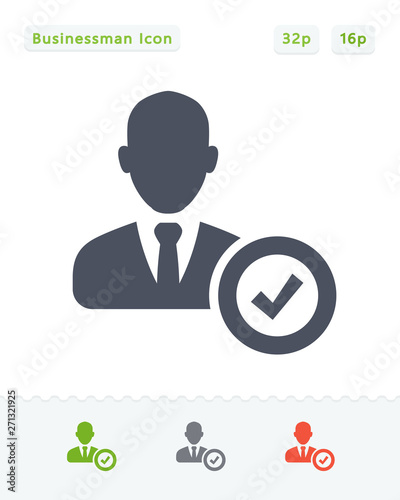 Businessman Avatar & Check Sign - Sticker Icons