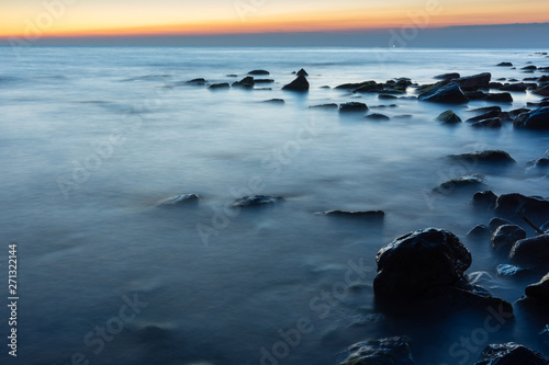 Rocky sea beach after sunset, Black Sea, Anapa, Russia