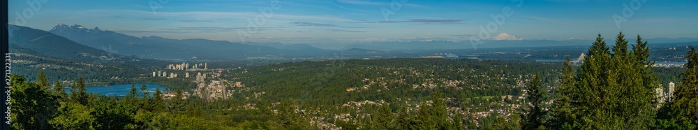 Fraser Valley panorama showing Burrard Inlet at Port Moody, Fraser River and Mount Baker in USA
