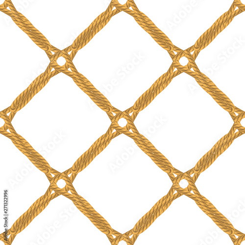 Rope with Knots Seamless Pattern on White Background