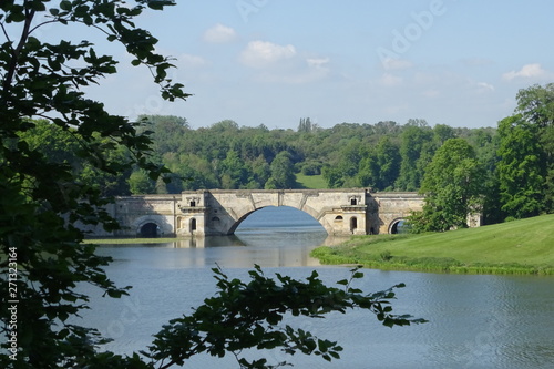 Views of the lake, Vanburgh Bridge and parkland at Blenheim Palace - Woodstock, Oxfordshire, England, UK
