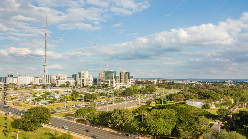Aerial drone view of Brasilia city in Brazil.