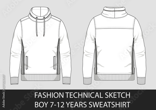 Fashion technical sketch for boy 7-12 years sweatshirt