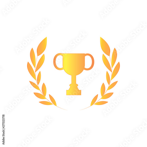Golden Vector trophy cup surrounded by a golden laurel wreath. Great for educational sites, achievements and games. - Vector