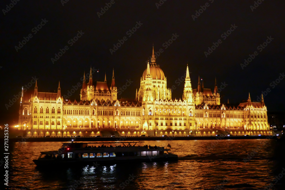Parliament Building of Budapest Hungary at night