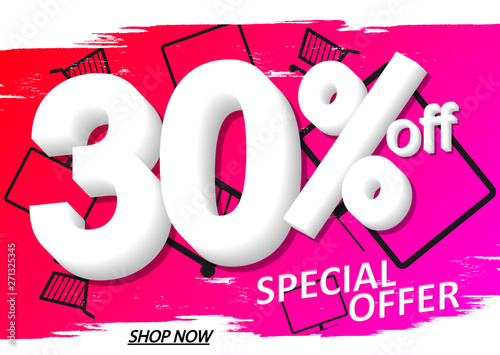 Sale 30% off, poster design template, special offer, vector illustration