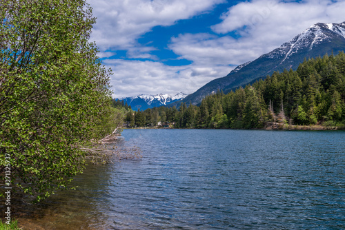 Mountain Lake with Blue Sky in British Columbia  Canada.