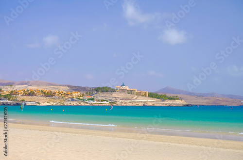 Fototapeta Naklejka Na Ścianę i Meble -  Beach Costa Calma on Fuerteventura with resorts, Canary Islands.