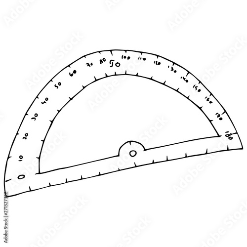 Protractor for geometry icon. Vector illustration of a protractor with a ruler. Hand drawn drawing and drawing tool.