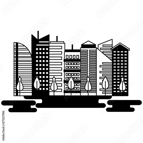 urban city downtown trees vector illustration