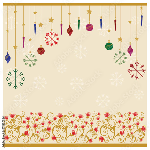 Christmas Ornaments with Pohutukawa floral design background