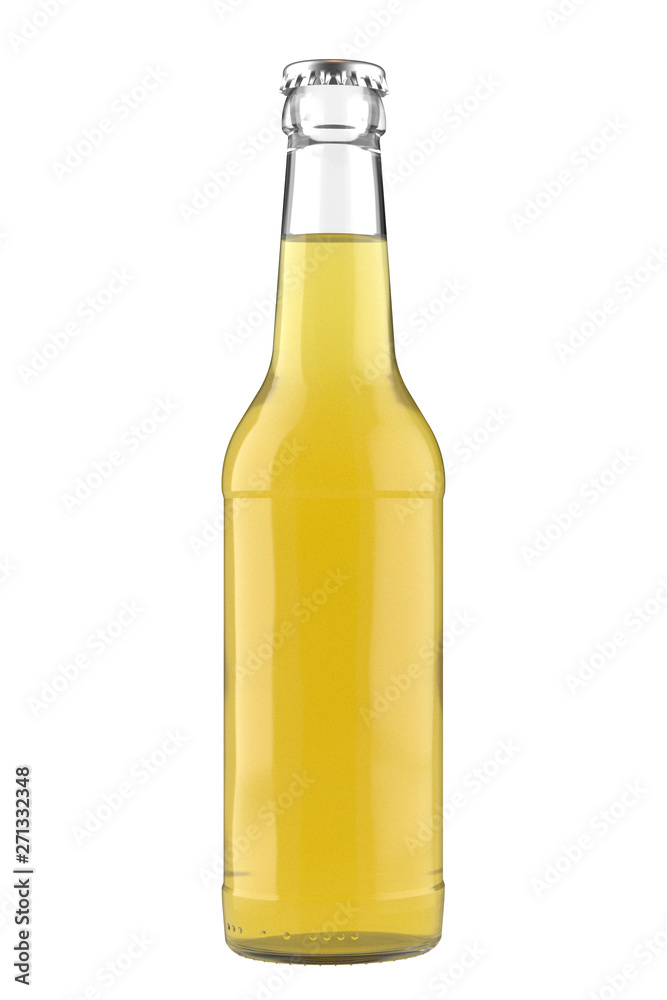 Glass bottle Long Neck with a lemon juice liquid. 12oz (11 oz) or 355 ml (330 ml) volume. Isolated 3D render on a white. Glass bottle Long Neck with a lemon juice liquid. 12oz (11 oz) or 355 ml (330 ml) volume. Isolated 3D render on a white.