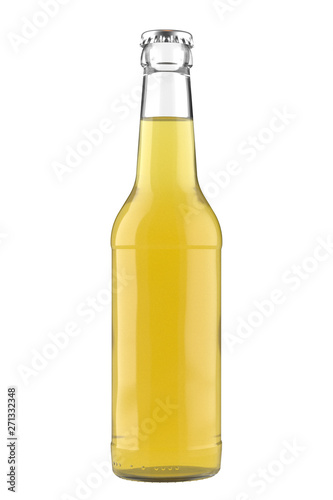 Glass bottle Long Neck with a lemon juice liquid. 12oz  11 oz  or 355 ml  330 ml  volume. Isolated 3D render on a white.