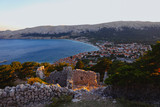 Summer city on a bay shore in the Adriatic sea, Croatia. View from the hill