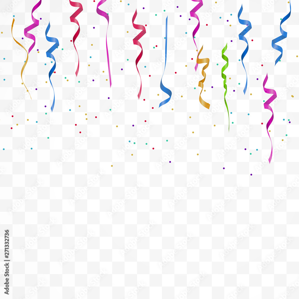 Realistic colorful bright confetti isolated on white transparent background. Celebration,party and festive flying  confetti backgrounds. 