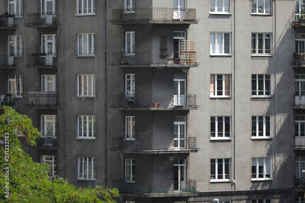 Residential building. Vertical patterns, lines Residential building. Vertical patterns, lines