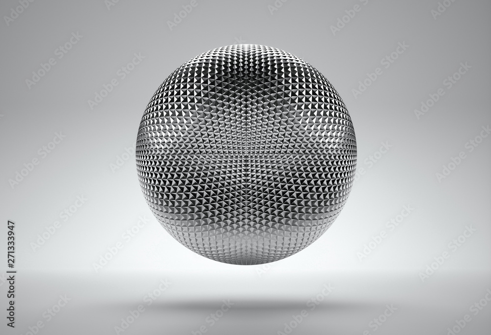 3d render of abstract metal ball with hexagon pattern on light grey background 3d render of abstract metal ball with hexagon pattern on light grey background