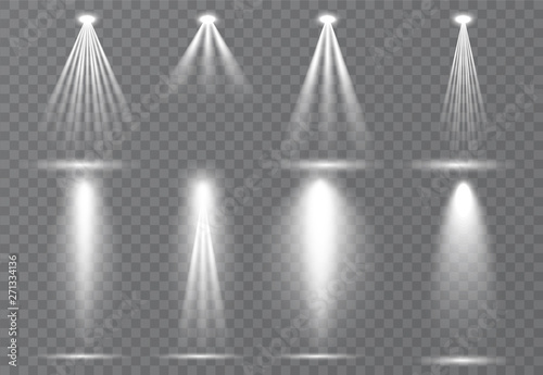 Large set of scene illumination, transparent effects. Bright lighting with spotlights collection.