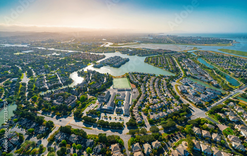 Valokuva Aerial view of residential real estate homes in Foster City, CA