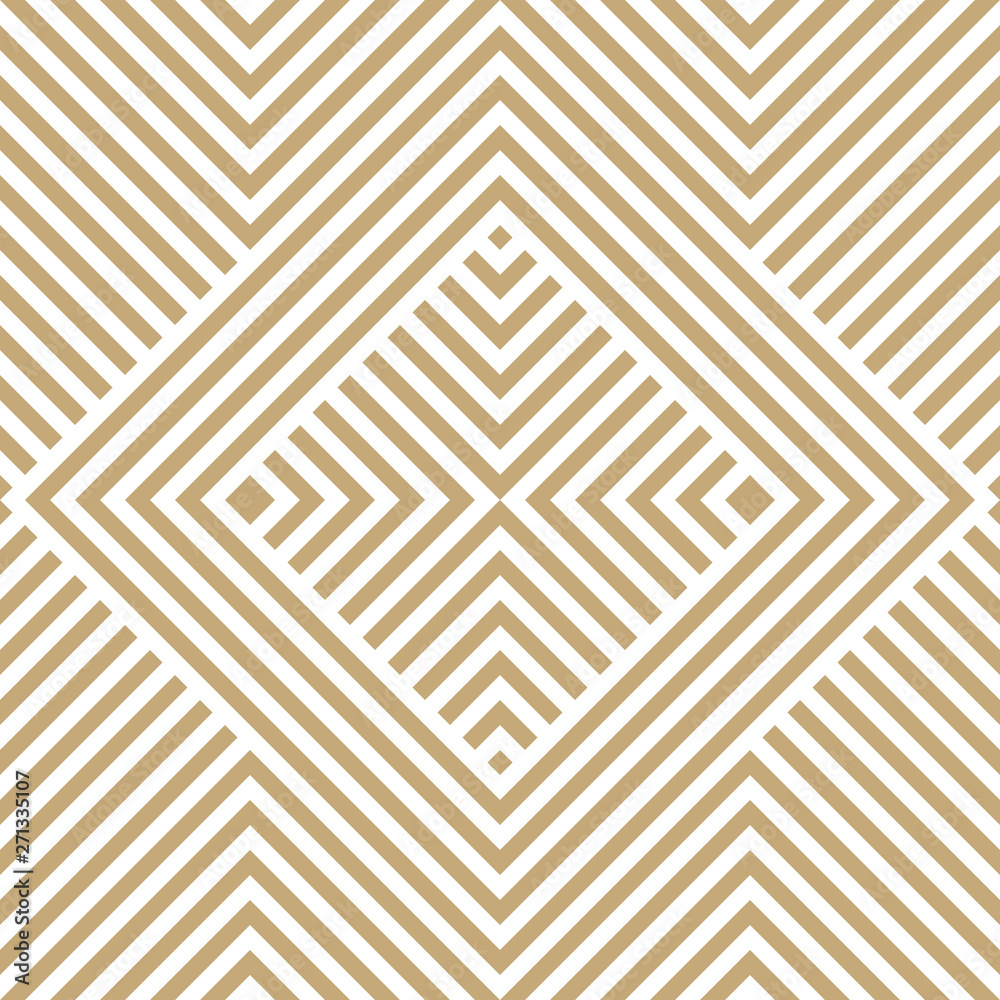 Golden linear vector geometric seamless pattern with diagonal stripes, squares Golden linear vector geometric seamless pattern with diagonal stripes, squares