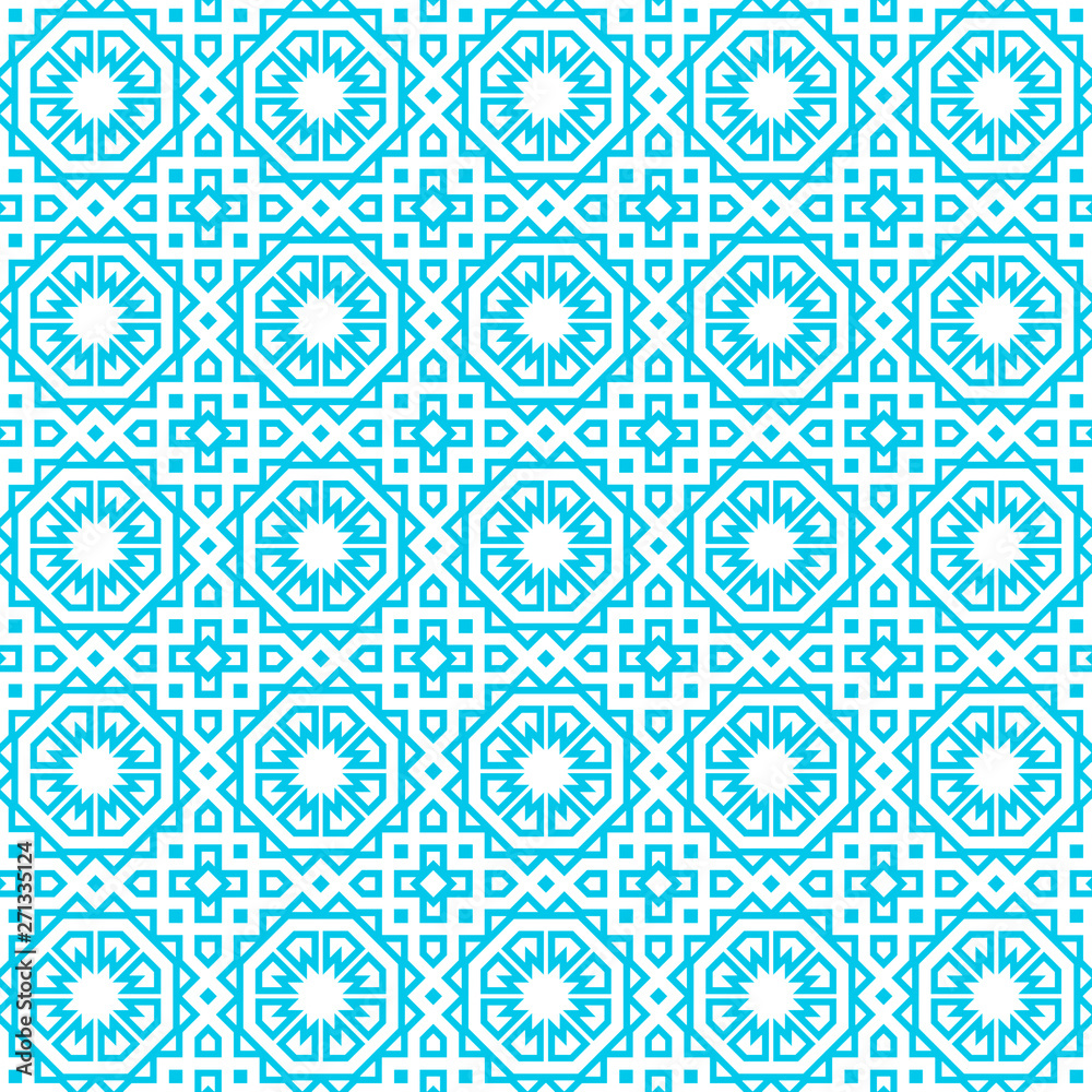 Blue and white pattern with simple geometric ornament Blue and white pattern with simple geometric ornament