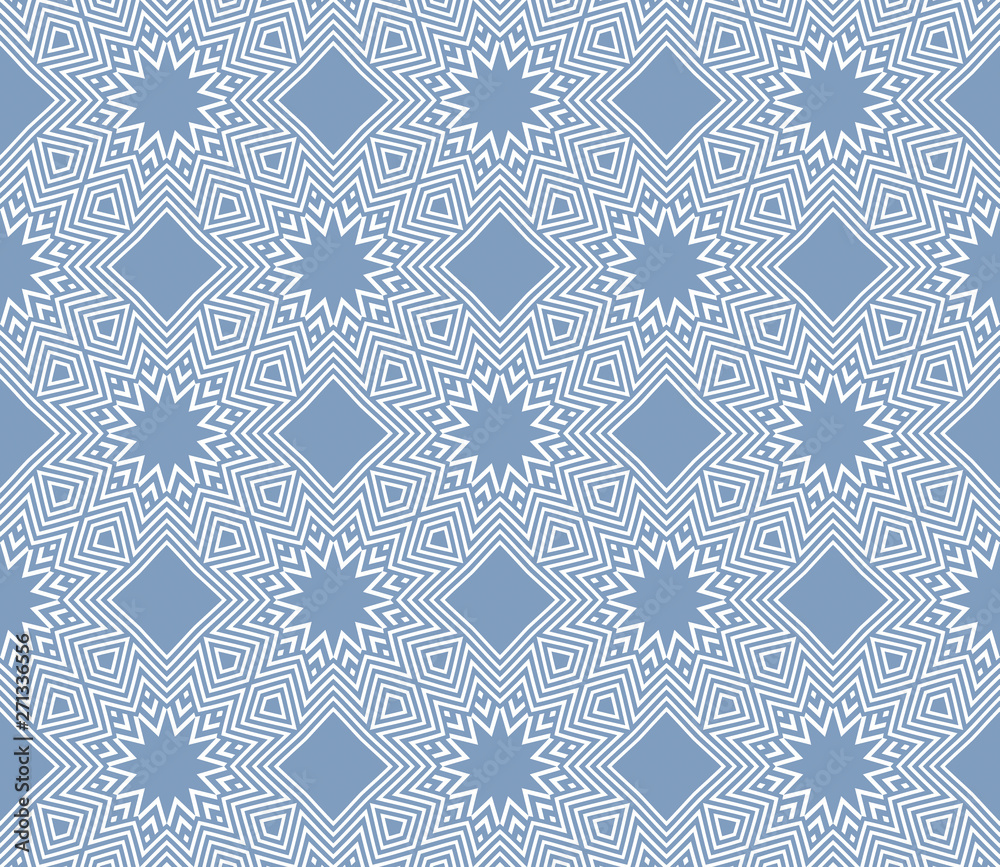 Obraz premium Blue and white pattern with geometric ornament